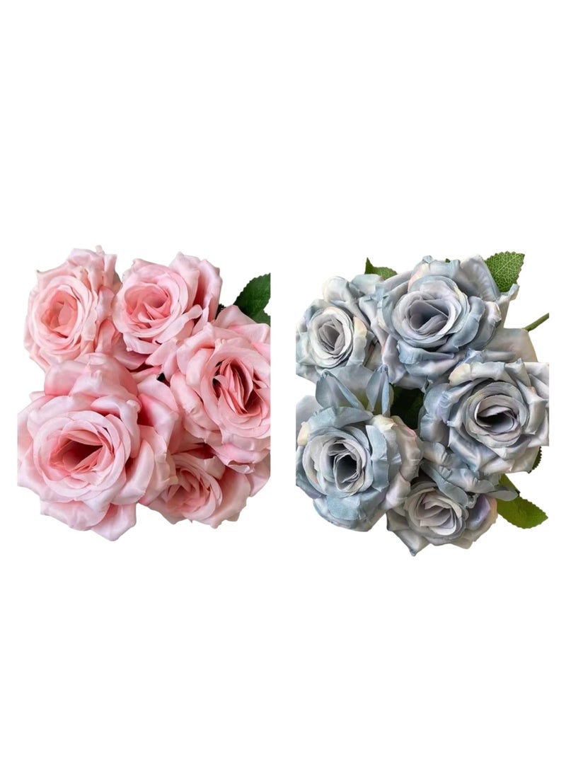 Pack of 2 5-Head Diamond Rose Artificial Flower Assorted