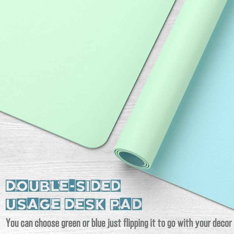Hsurbtra Desk Pad, 30" x 14" Dual Side PU Leather Desk Mat, Waterproof Non-Slip Desktop Blotter Protector, Large Mouse Pad for Laptop Keyboard Office Home, Green and Blue - Image 3
