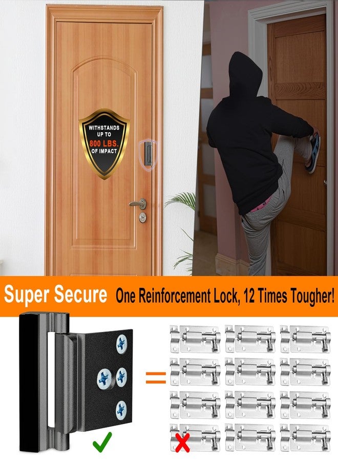Comfylichi Home Security Door Reinforcement Lock, Upgraded Front Door Locks for Kids Safety Withstand 800 lbs, Child Proof Door Lock, Extra Door Lock from Inside Prevent Unauthorized Entry (2 Pack, Black) - Image 3