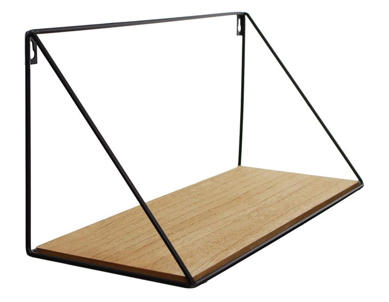 INDIAN DECOR INDIAN DECOR 29333 Wall Shelves Simple and Modern Design Black Matt Coated Metal MDF Wooden Board  - Image 1