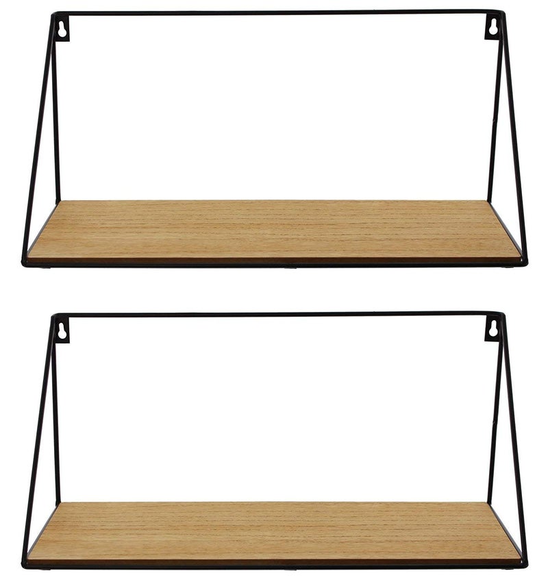 INDIAN DECOR INDIAN DECOR 29333 Wall Shelves Simple and Modern Design Black Matt Coated Metal MDF Wooden Board  - Image 4