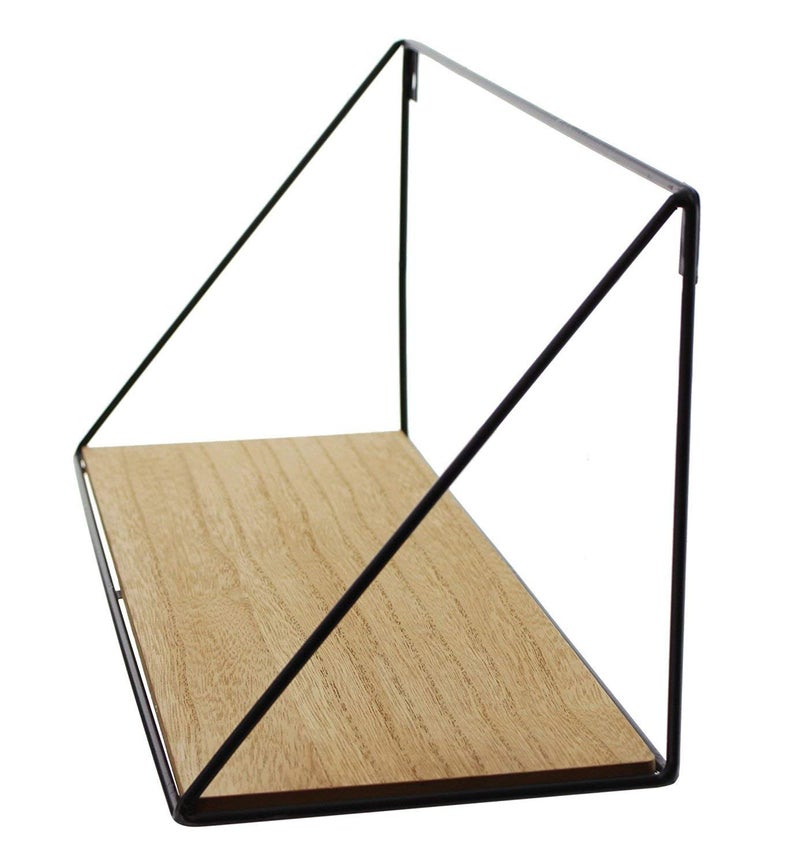 INDIAN DECOR INDIAN DECOR 29333 Wall Shelves Simple and Modern Design Black Matt Coated Metal MDF Wooden Board  - Image 3