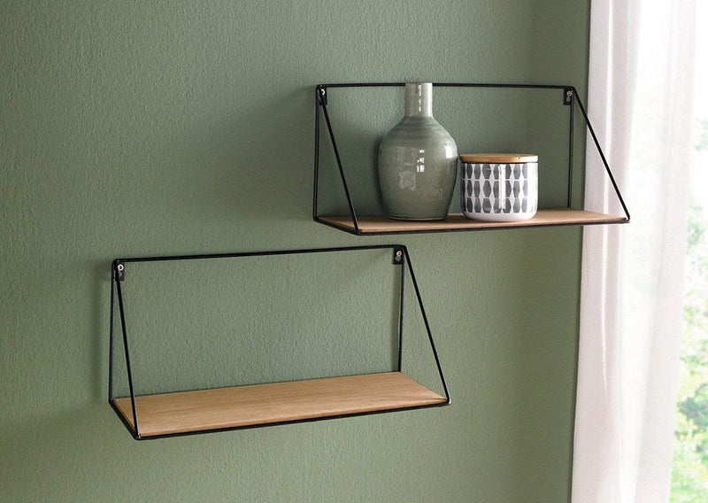INDIAN DECOR INDIAN DECOR 29333 Wall Shelves Simple and Modern Design Black Matt Coated Metal MDF Wooden Board  - Image 2