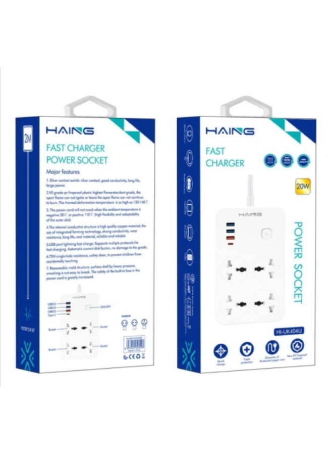 Haing Fast Charger Power Strip UK Socket 2M (HI-UK404U) 20W - Image 2