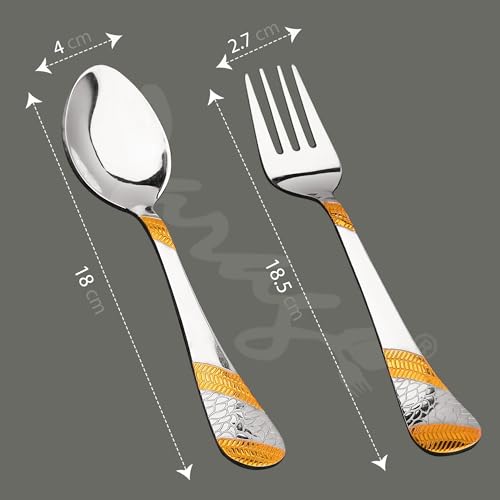 Parage 12 Pieces Stainless Steel 24k Golden Spoon & Fork Set,18.5cm Each, Premium Cutlery Set for Home & Kitchen, 24 Karat Gold Plated Flatware, Dining (6 Table Spoons & 6 Table Forks) - Image 2