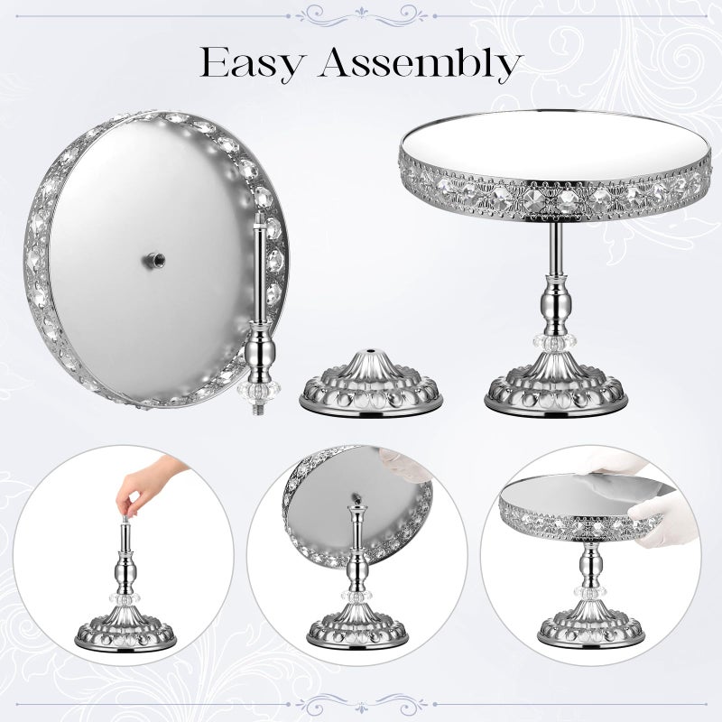 LEIFEOSH 12-Piece Silver Cake Stand Set, Vintage Cake Stand with Crystal Edge and Cupcake Display Tray, Dessert Table Display Set for Wedding, Party, Baby Shower, Anniversary Celebration - Image 5