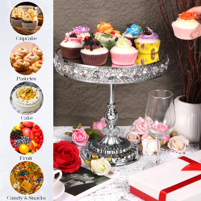 LEIFEOSH 12-Piece Silver Cake Stand Set, Vintage Cake Stand with Crystal Edge and Cupcake Display Tray, Dessert Table Display Set for Wedding, Party, Baby Shower, Anniversary Celebration - Image 3