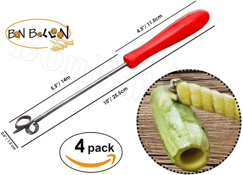bonballoon 4 pcs Zucchini Squash Cucumber Corer Vegetable Corers Drill Stainless Steel Core Remover Coring Tool Kitchen Stuffed Vegetables Veggies Seed Remover Tools Remove Seeds Eggplant 10" Long Gadgets - Image 2