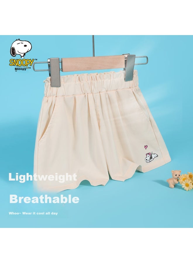 Snoopy Girls' Shorts, Children'S Pants, Summer Lightweight Cool Casual Pants, Girls' A-Style Pants, Versatile Shorts, Plain White - Image 1