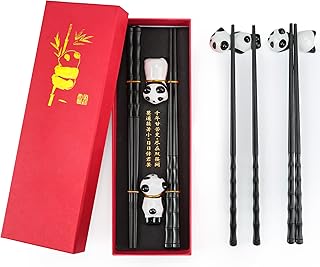 Young Dance Non-slip Chopsticks and Chopstick Rest Gift Set, 2 Pairs Reusable Panda Chopsticks with Red Gift Case, - Image 1