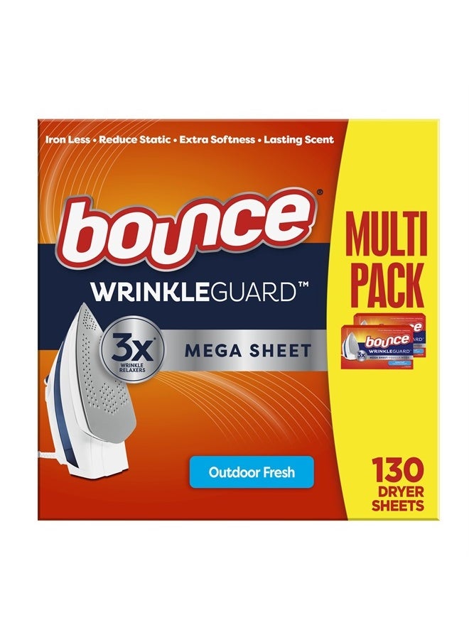 Bounce WrinkleGuard Mega Fabric Softener Dryer Sheets, Wrinkle Release with Outdoor Fresh Scent, 130 ct  - Image 1