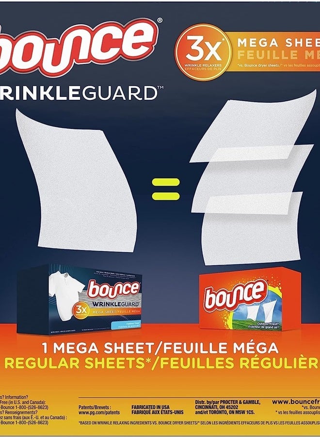 Bounce WrinkleGuard Mega Fabric Softener Dryer Sheets, Wrinkle Release with Outdoor Fresh Scent, 130 ct  - Image 2