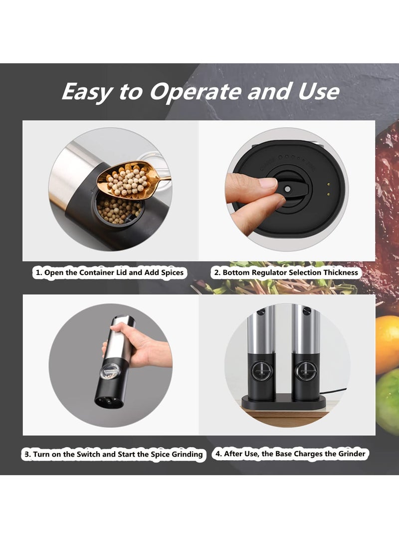 Cuken - 2 Piece Electric Salt and Pepper Grinder Set, Rechargeable Pepper Grinder with USB Rechargeable Base, Ajustable Grind Coarseness with LED Light - Image 1