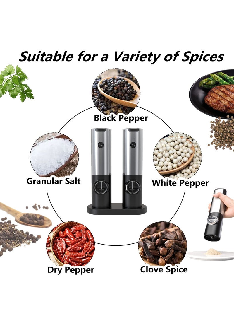 Cuken - 2 Piece Electric Salt and Pepper Grinder Set, Rechargeable Pepper Grinder with USB Rechargeable Base, Ajustable Grind Coarseness with LED Light - Image 1