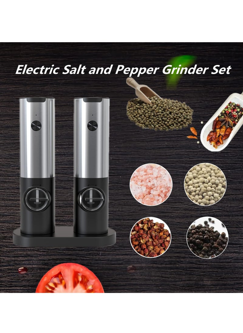 Cuken - 2 Piece Electric Salt and Pepper Grinder Set, Rechargeable Pepper Grinder with USB Rechargeable Base, Ajustable Grind Coarseness with LED Light - Image 1