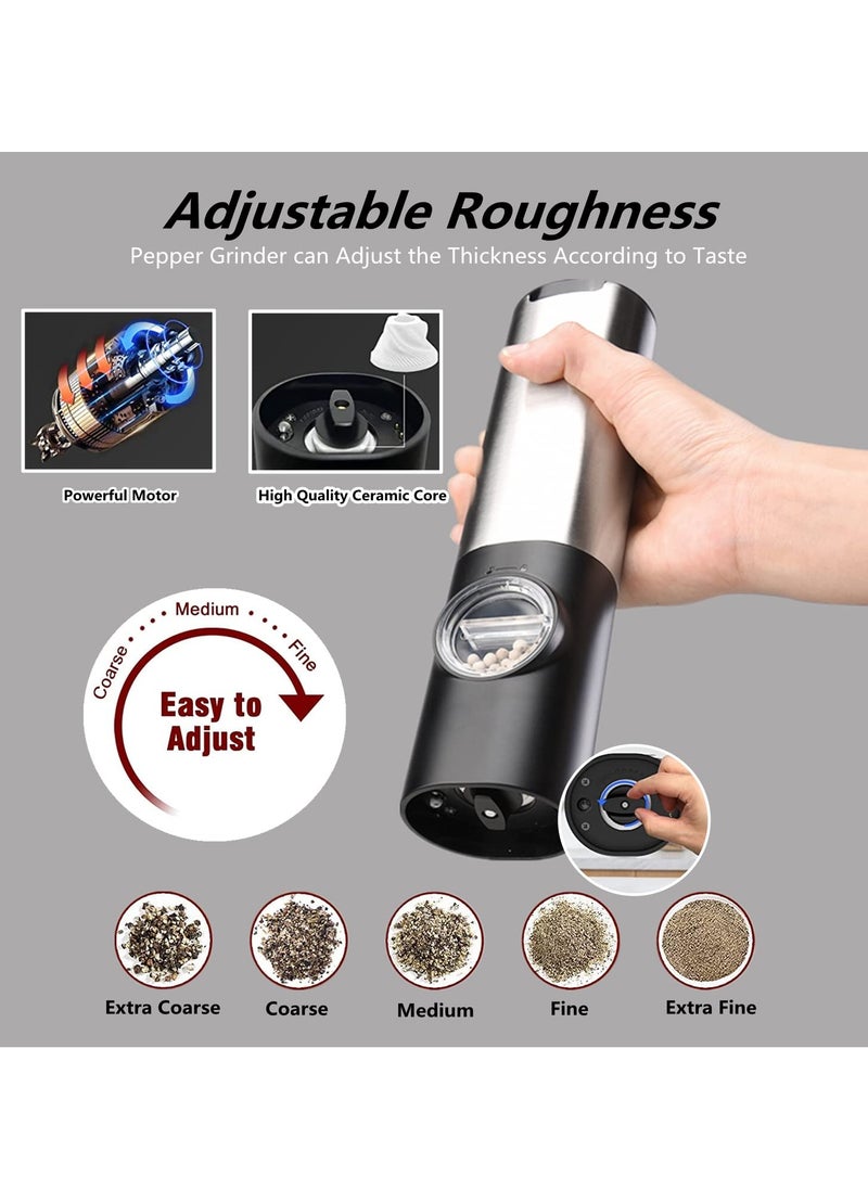 Cuken - 2 Piece Electric Salt and Pepper Grinder Set, Rechargeable Pepper Grinder with USB Rechargeable Base, Ajustable Grind Coarseness with LED Light - Image 1