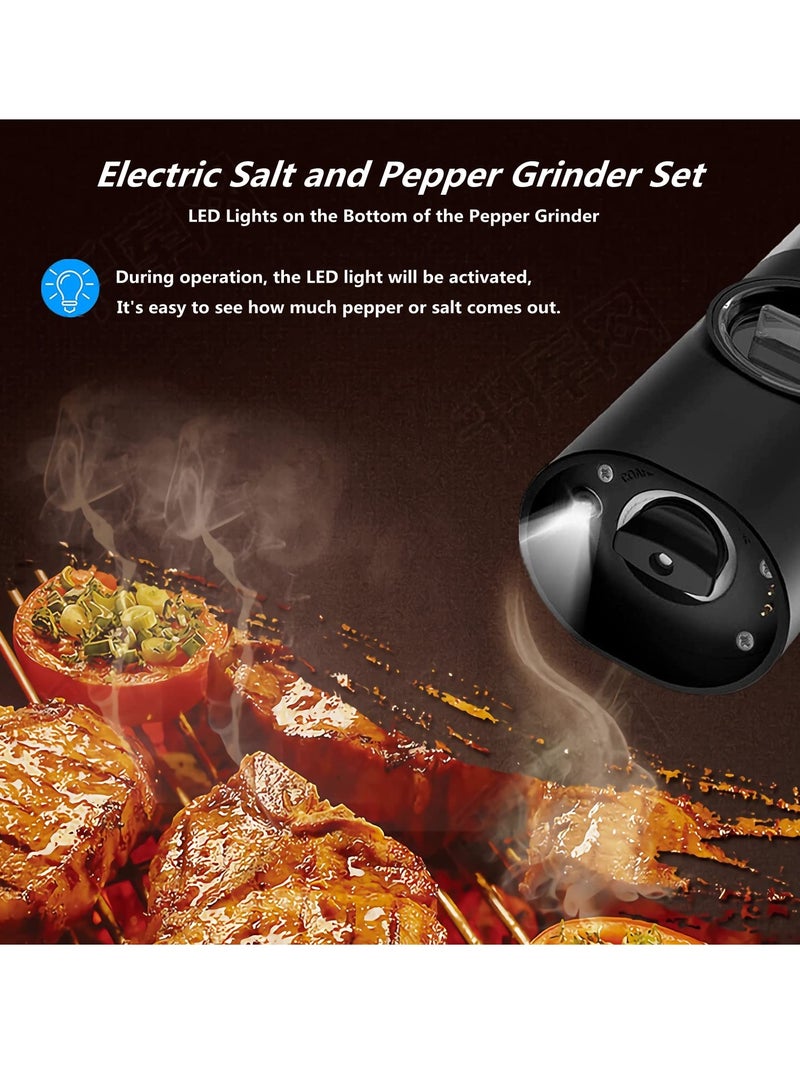 Cuken 2-Piece Set Automatic Electric Salt and Pepper Grinder with Ceramic Core, USB Rechargeable Stand, Adjustable Coarseness, One-Handed Spice Mill with LED Light for Kitchen, Dining, or Gifting, Stainless Steel - Image 4