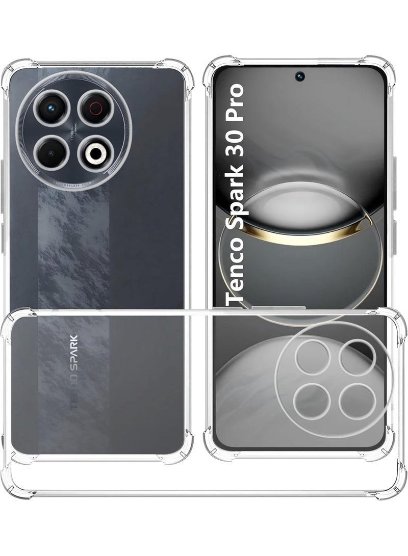 جراب متوافق مع هاتف Tecno Spark 30 Pro - غطاء شفاف من السيليكون (TPU) مقاوم للصدمات، مزود بحماية للكاميرا وزوايا معززة ضد الصدمات - شفاف - Image 1