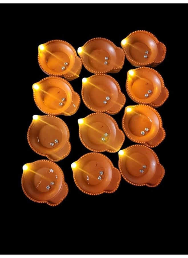 OTIPORTER OTIPORTER Water Sensor Diyas No Oil No Electricity EcoFriendly led Light Diva Artificial Diya with LED Light Battery Operated Traditional Diya Flameless and Smokeless Water Sensor Diva Pack of 12  - Image 2