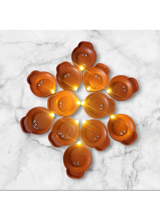 OTIPORTER OTIPORTER Water Sensor Diyas No Oil No Electricity EcoFriendly led Light Diva Artificial Diya with LED Light Battery Operated Traditional Diya Flameless and Smokeless Water Sensor Diva Pack of 12  - Image 1