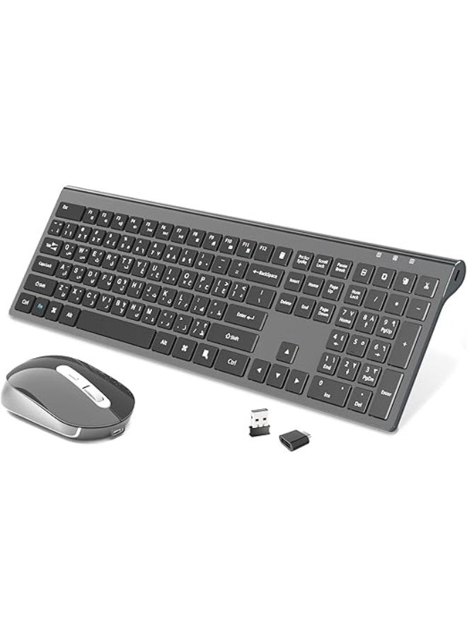 CREATMOR Wireless Keyboard Mouse Combo, Stylish Slim Rechargeable Keyboard and Mice 2.4G 109 Keys Full-Size Quiet Rechargeable Keyboard Mouse Set for Windows Computer Laptop BLACK - Image 1