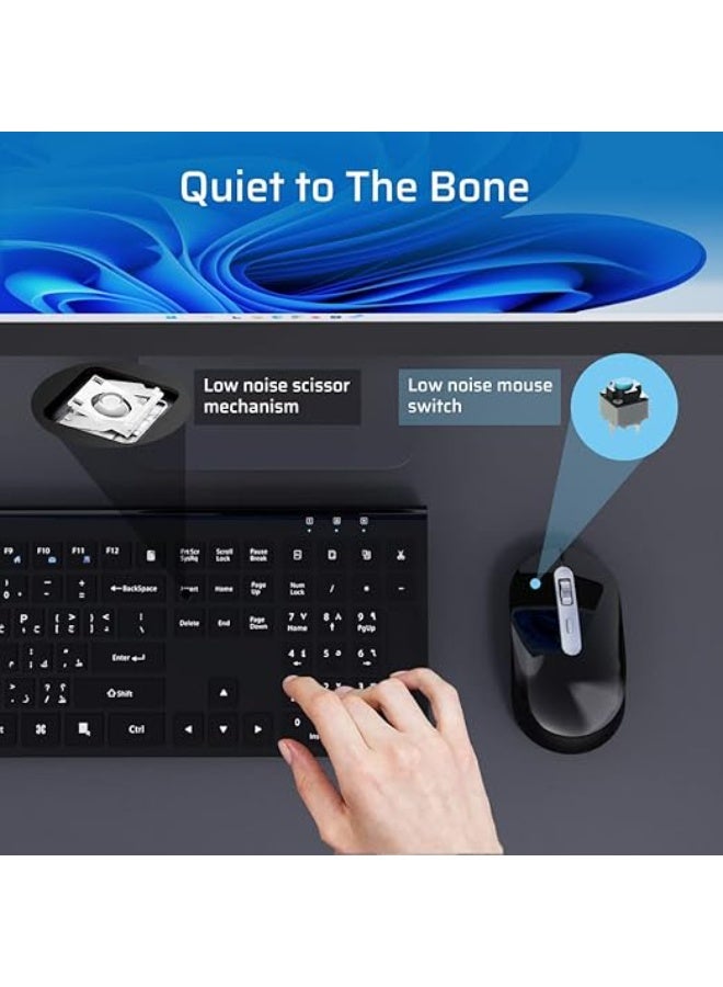 CREATMOR Wireless Keyboard Mouse Combo, Stylish Slim Rechargeable Keyboard and Mice 2.4G 109 Keys Full-Size Quiet Rechargeable Keyboard Mouse Set for Windows Computer Laptop BLACK - Image 4