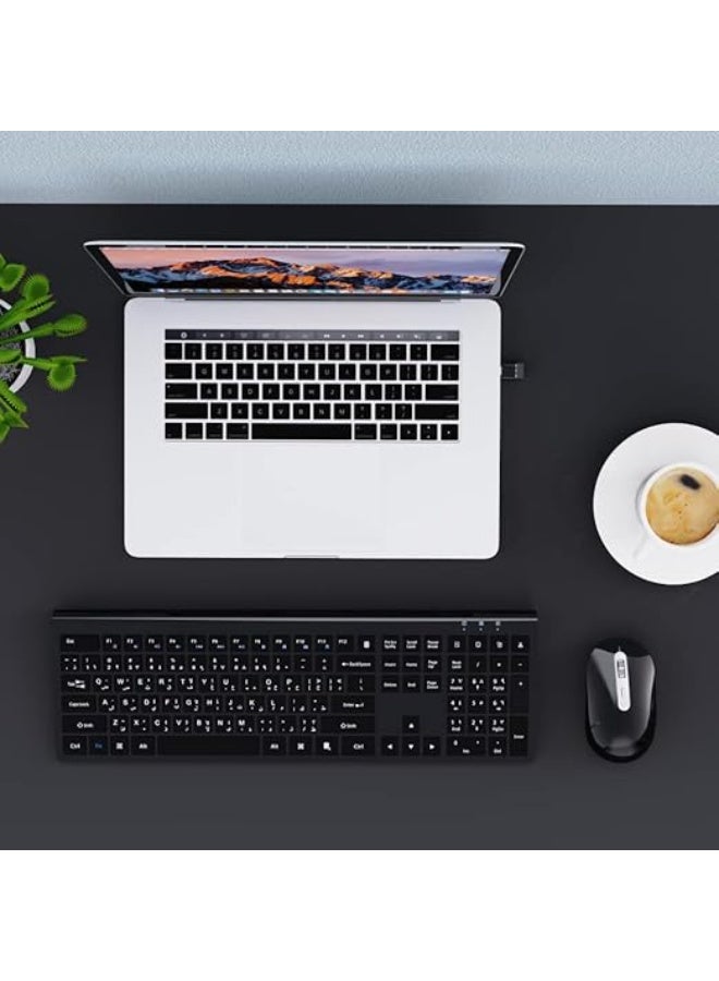 CREATMOR Wireless Keyboard Mouse Combo, Stylish Slim Rechargeable Keyboard and Mice 2.4G 109 Keys Full-Size Quiet Rechargeable Keyboard Mouse Set for Windows Computer Laptop BLACK - Image 2