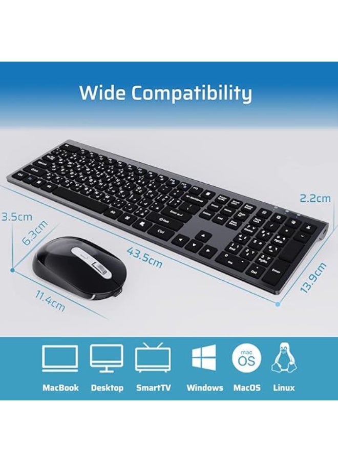 CREATMOR Wireless Keyboard Mouse Combo, Stylish Slim Rechargeable Keyboard and Mice 2.4G 109 Keys Full-Size Quiet Rechargeable Keyboard Mouse Set for Windows Computer Laptop BLACK - Image 3