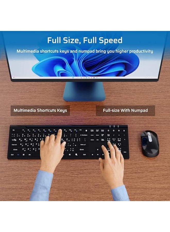 CREATMOR Wireless Keyboard Mouse Combo, Stylish Slim Rechargeable Keyboard and Mice 2.4G 109 Keys Full-Size Quiet Rechargeable Keyboard Mouse Set for Windows Computer Laptop BLACK - Image 5