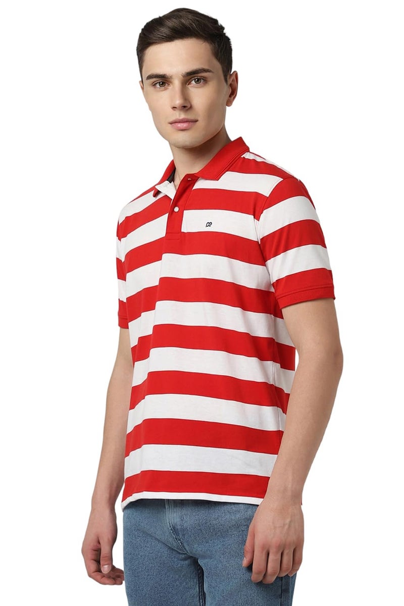 Peter England Men's Striper Polo T-Shirt Red - Image 2