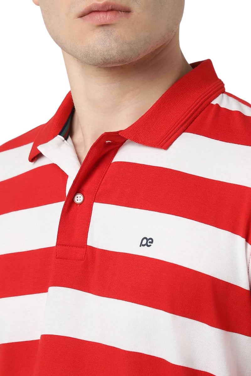 Peter England Men's Striper Polo T-Shirt Red - Image 4