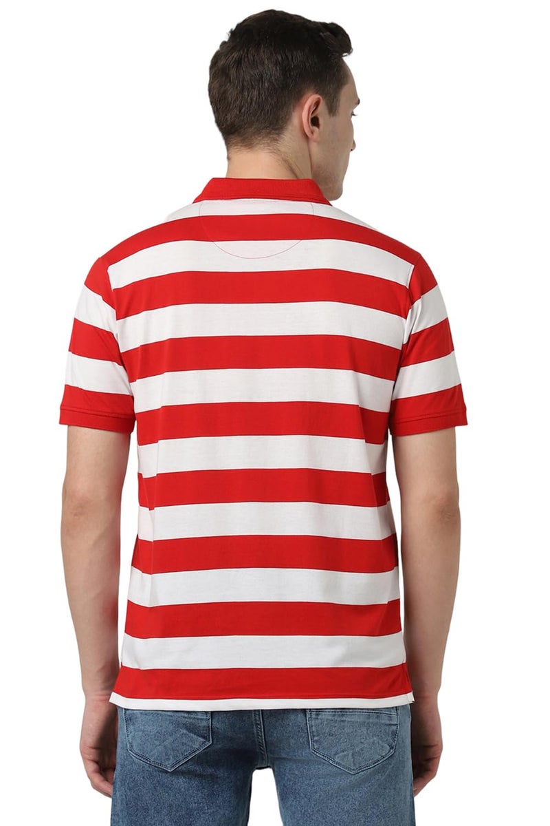 Peter England Men's Striper Polo T-Shirt Red - Image 3