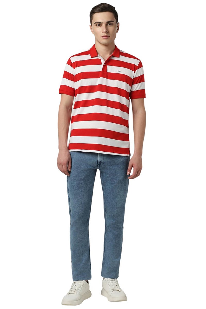 Peter England Men's Striper Polo T-Shirt Red - Image 5