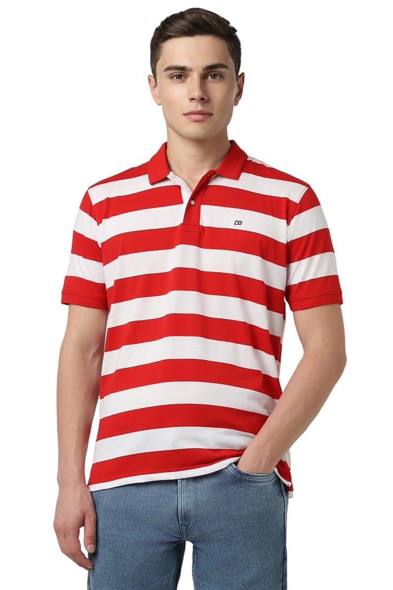 Peter England Men's Striper Polo T-Shirt Red - Image 1