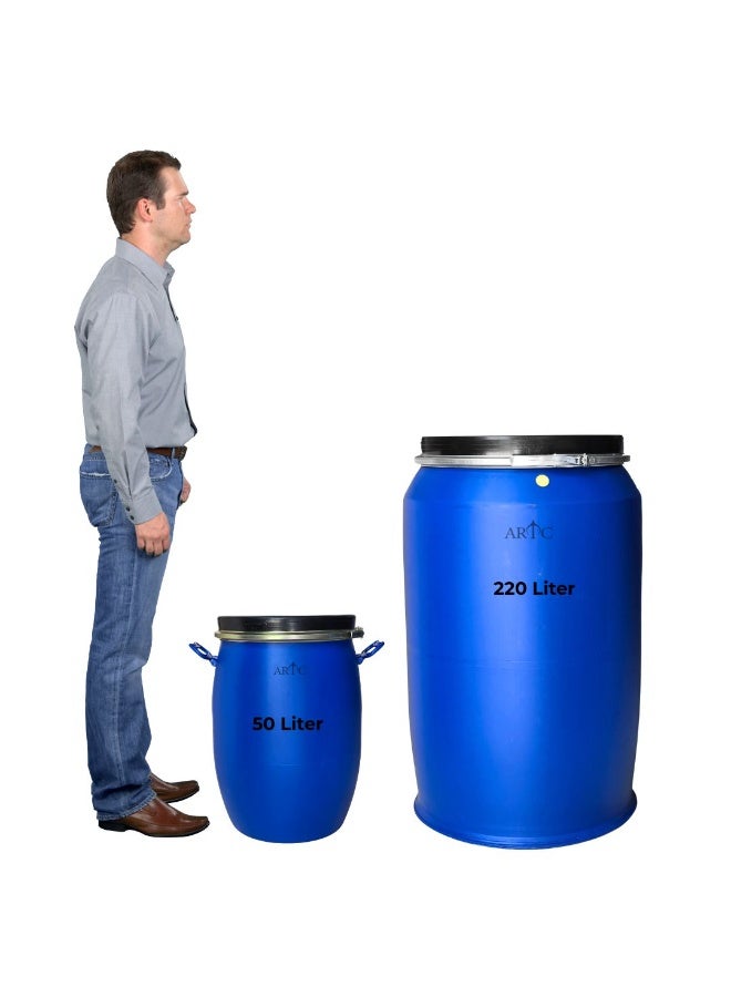 ARTC 220L & 50L Blue Plastic Drum Set (2 Pieces) – Premium Heavy Duty HDPE Storage Barrels, Round Jerrycan with Airtight Sealed Lid, Leakproof & UV Resistant | Food Grade & Chemical Safe Containers for Water, Oil, Perfume, Oud, Liquid, Dry Goods | Large Capacity Reusable Industrial Drums for Bulk Storage, Shipping, Warehouses, Factories, Shops & Commercial Use - Image 2