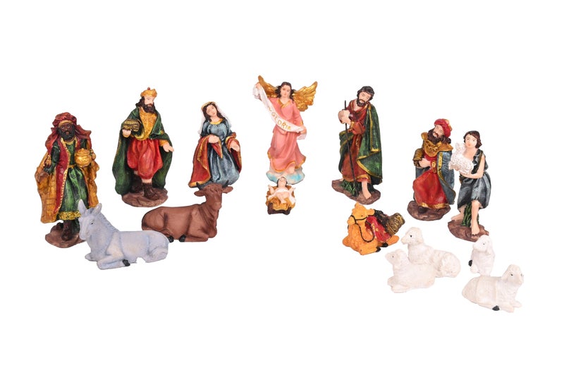 KariGhar® 15 pcs Nativity Set | Crib Set Perfect for Christmas Gifting|Decor ( Pack - Mary,Joseph,Baby Jesus, Angel, 3 Wise Men,Shepherd, 7 Animals (4 Inch (Multi, A0138)) - Image 4