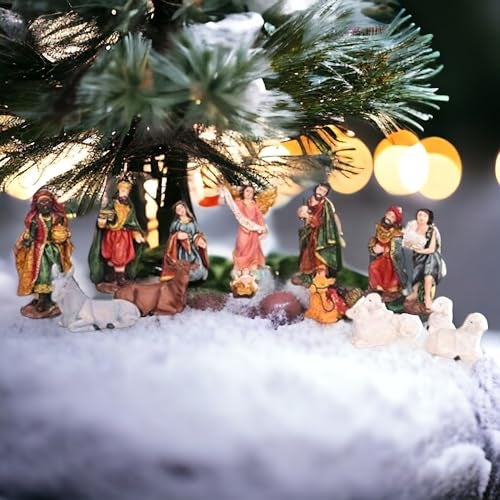 KariGhar® 15 pcs Nativity Set | Crib Set Perfect for Christmas Gifting|Decor ( Pack - Mary,Joseph,Baby Jesus, Angel, 3 Wise Men,Shepherd, 7 Animals (4 Inch (Multi, A0138)) - Image 1