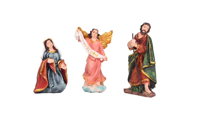 KariGhar® 15 pcs Nativity Set | Crib Set Perfect for Christmas Gifting|Decor ( Pack - Mary,Joseph,Baby Jesus, Angel, 3 Wise Men,Shepherd, 7 Animals (4 Inch (Multi, A0138)) - Image 5
