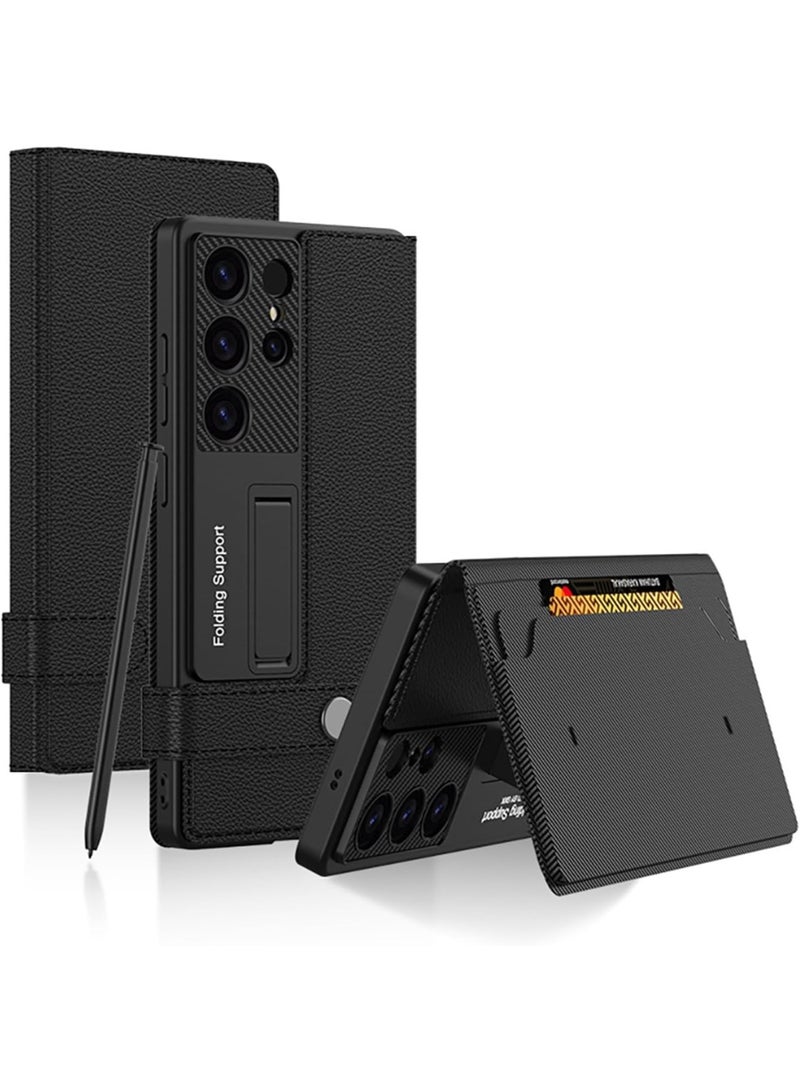 GKK Premium GKK For Samsung Galaxy S25 Ultra Leather Flip Case with Card Holder, Kickstand Leather Flip Phone Cover، Black، Samsung Galaxy S25 Ultra - Image 1