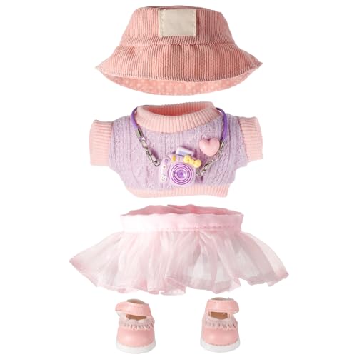 Beofinest Clothes for 17cm Dolls Accessories for 17cm Doll Clothes Set for Doll Fashionable Cute Elegant Matchable Style 5 PCS Set Hat Clothes for Dolls Accessories No Doll Pink - Image 1