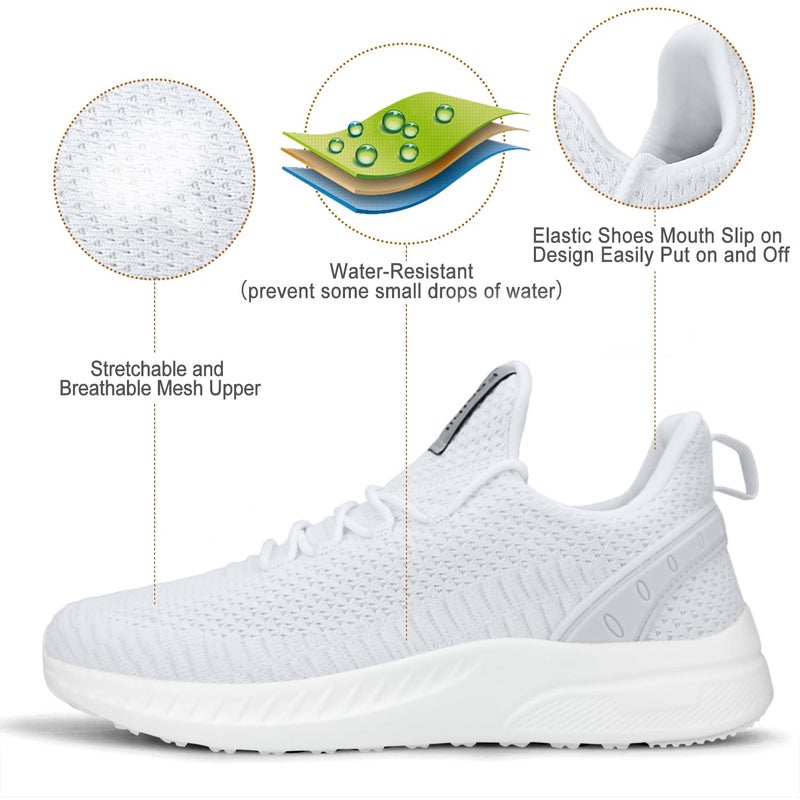 Feethit Women Tennis Running Shoes Walking Shoes Lightweight Casual Sneakers for Travel Gym Work Woman Waitress Nurse Light White 8 - Image 4