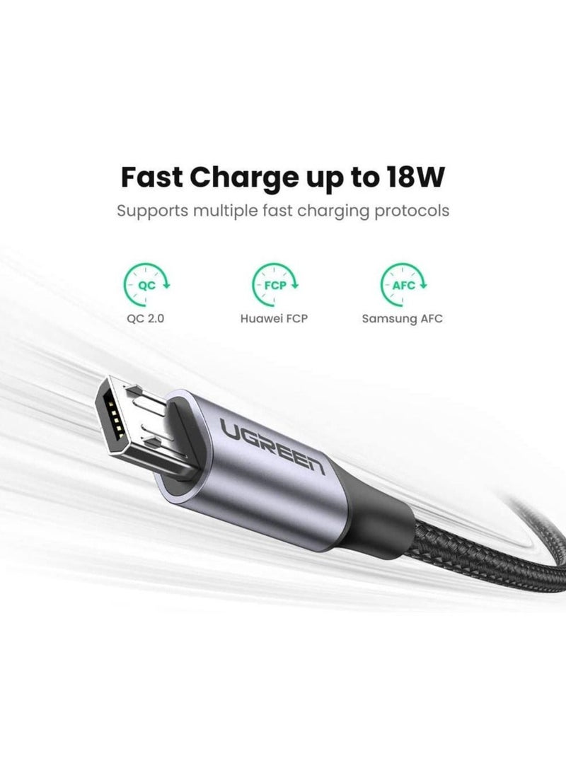 Ugreen - UGREEN Micro USB Cable 18w Android Charing Lead Fast Charge Compatible for Galaxy A10 S7 S6 J6 J4+, Huawei P Smart P8 Y9 Y7 Y6, Honor 8X, Moto G5 E5 E4, Xiaomi A2 Lite, PS4 etc - 1m - Image 1