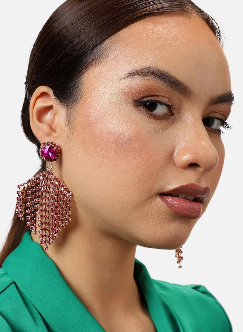 سوهي قرط متدلي من الحجر مصمم للحفلات مطلي بالذهب