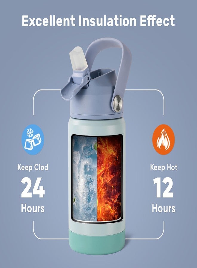 Fijinhom 12 oz Water Bottle, Kids Water Bottles for School, Toddler Water Bottle with Straw & Handle, 304 Stainless Steel Insulated Water Bottle, Non-slip Silicone Base, BPA Free, Haze Blue - Image 5