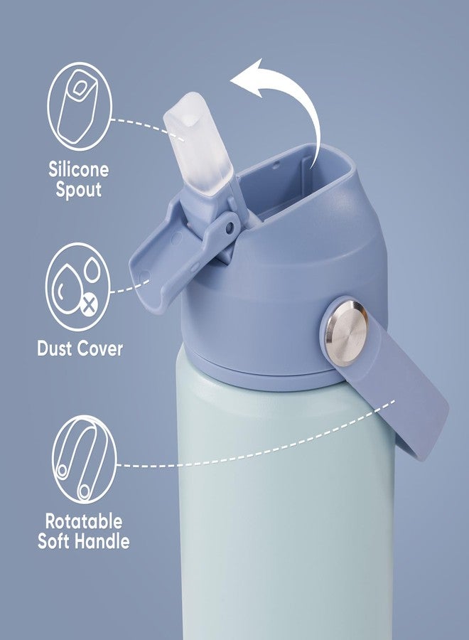 Fijinhom 12 oz Water Bottle, Kids Water Bottles for School, Toddler Water Bottle with Straw & Handle, 304 Stainless Steel Insulated Water Bottle, Non-slip Silicone Base, BPA Free, Haze Blue - Image 2