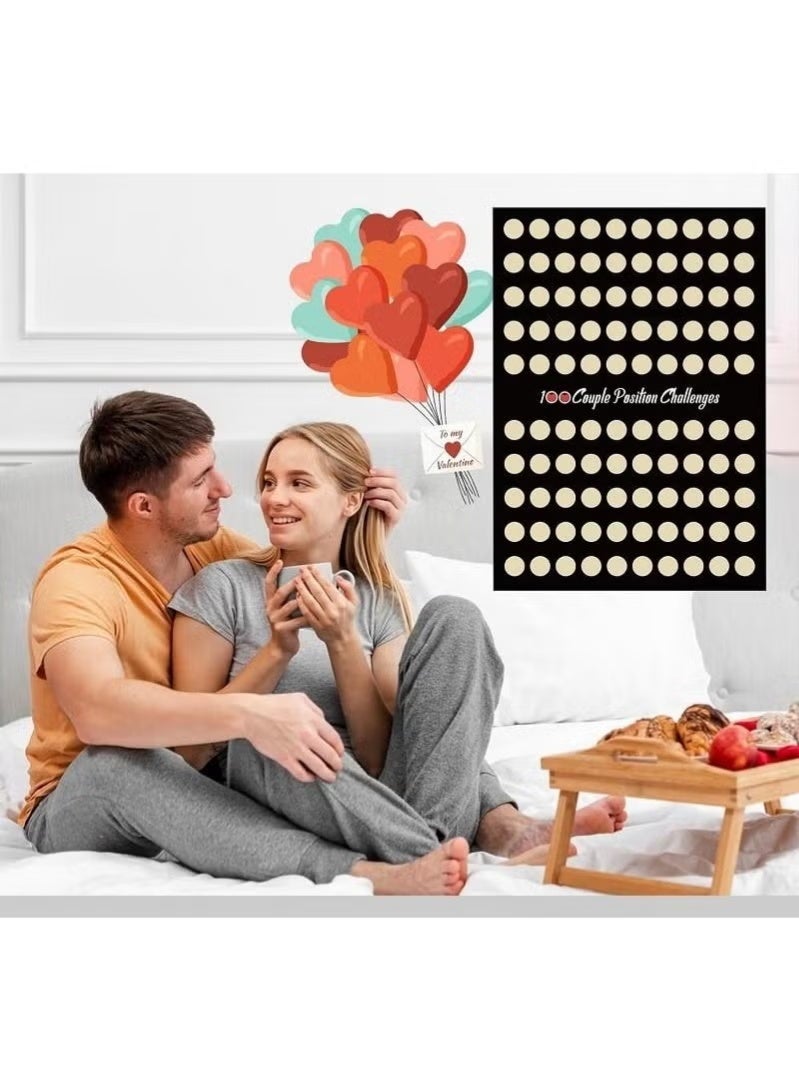 scratch off poster for couples with 100 date night tasks, romantic game ,challenges and fun ideas, couples activity gift for relationship bonding