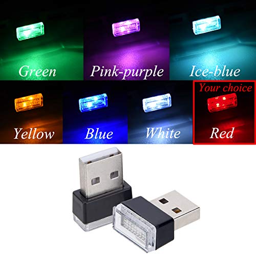 Febrytold 4Pcs Red USB Car Interior Atmosphere Lamps, Universal Mini Led USB Lights for Car Decoration, Lighting - Image 2