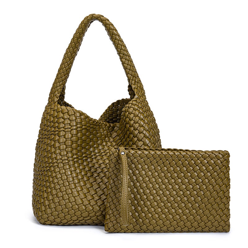 New Hand-Woven Large Capacity Pu Leather Women'S Bag Casual Portable Underarm Shoulder Bag - Image 1