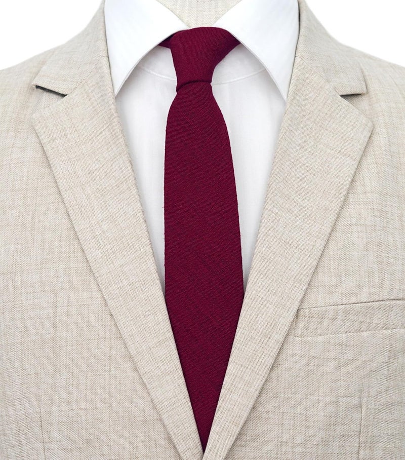 BELLUNO Men's Skinny Ties, Cotton Linen Blend 2.5 inch Solid Neckties - Image 2