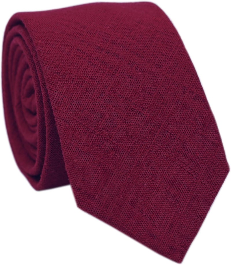 BELLUNO Men's Skinny Ties, Cotton Linen Blend 2.5 inch Solid Neckties - Image 1